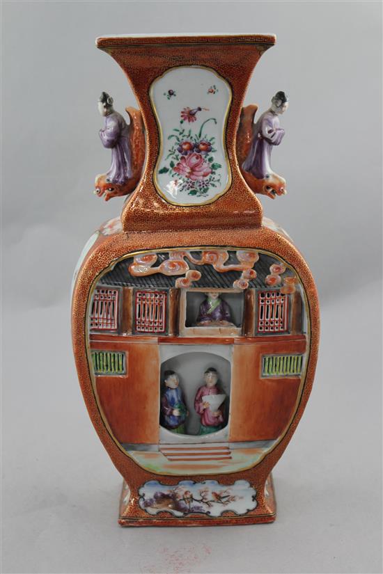 An unusual Chinese famille rose figural vase, Qianlong period, 36.7cm.